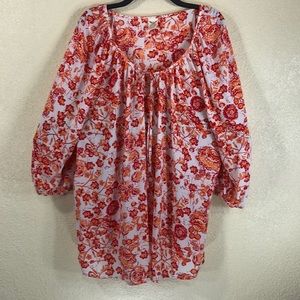 Faded Glory Top blouse Orange Red 3X 22W-24W Floral Round Neck